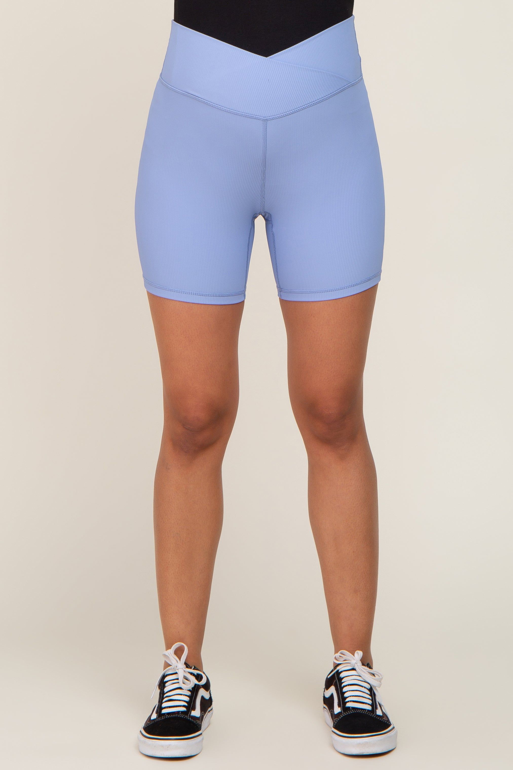 Periwinkle Ribbed Crisscross Maternity Biker Shorts sold by Pinkblush product image thumbnail 2