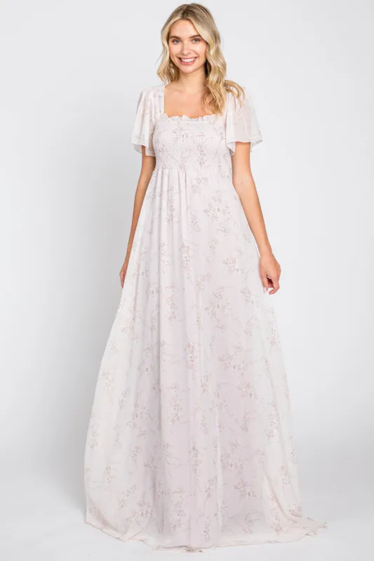 Light Pink Floral Smocked Chiffon Maxi Dress sold by Pinkblush