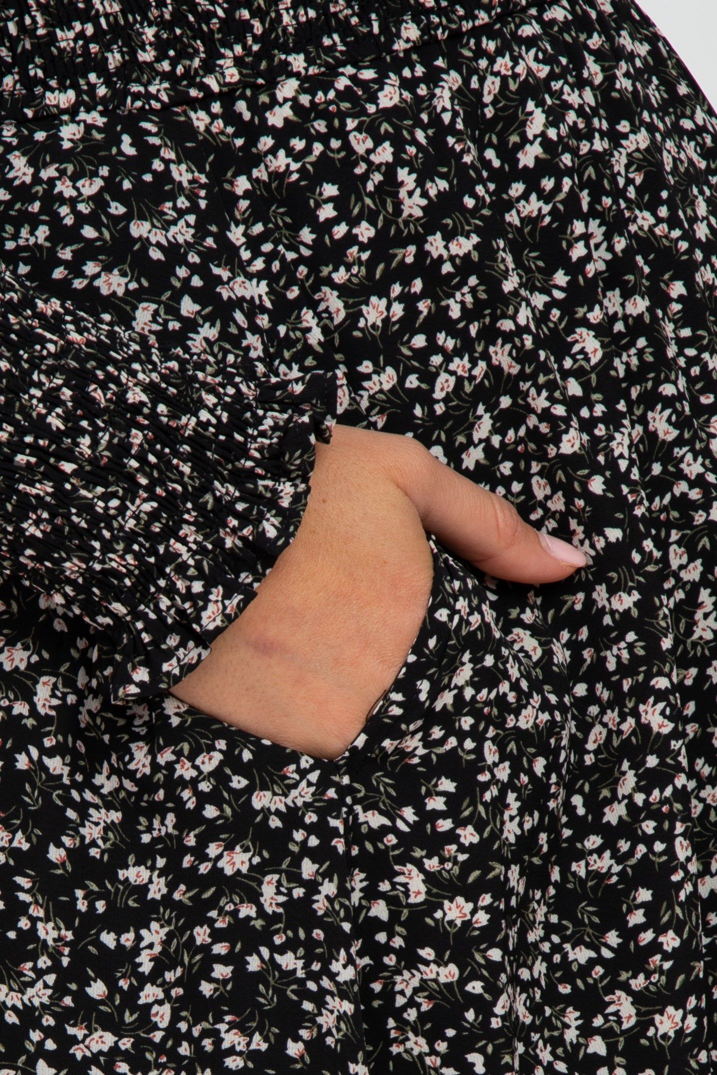 Black Floral Smocked Maternity Midi Dress sold by Pinkblush product image thumbnail 4