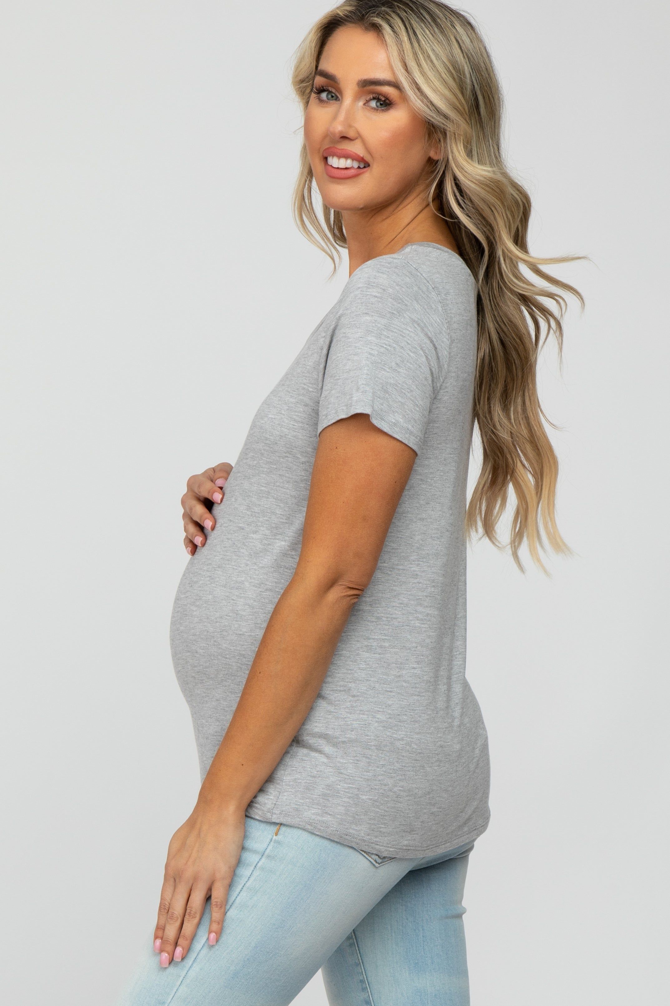 Heather Grey Basic Maternity Short Sleeve Top sold by Pinkblush product image thumbnail 3