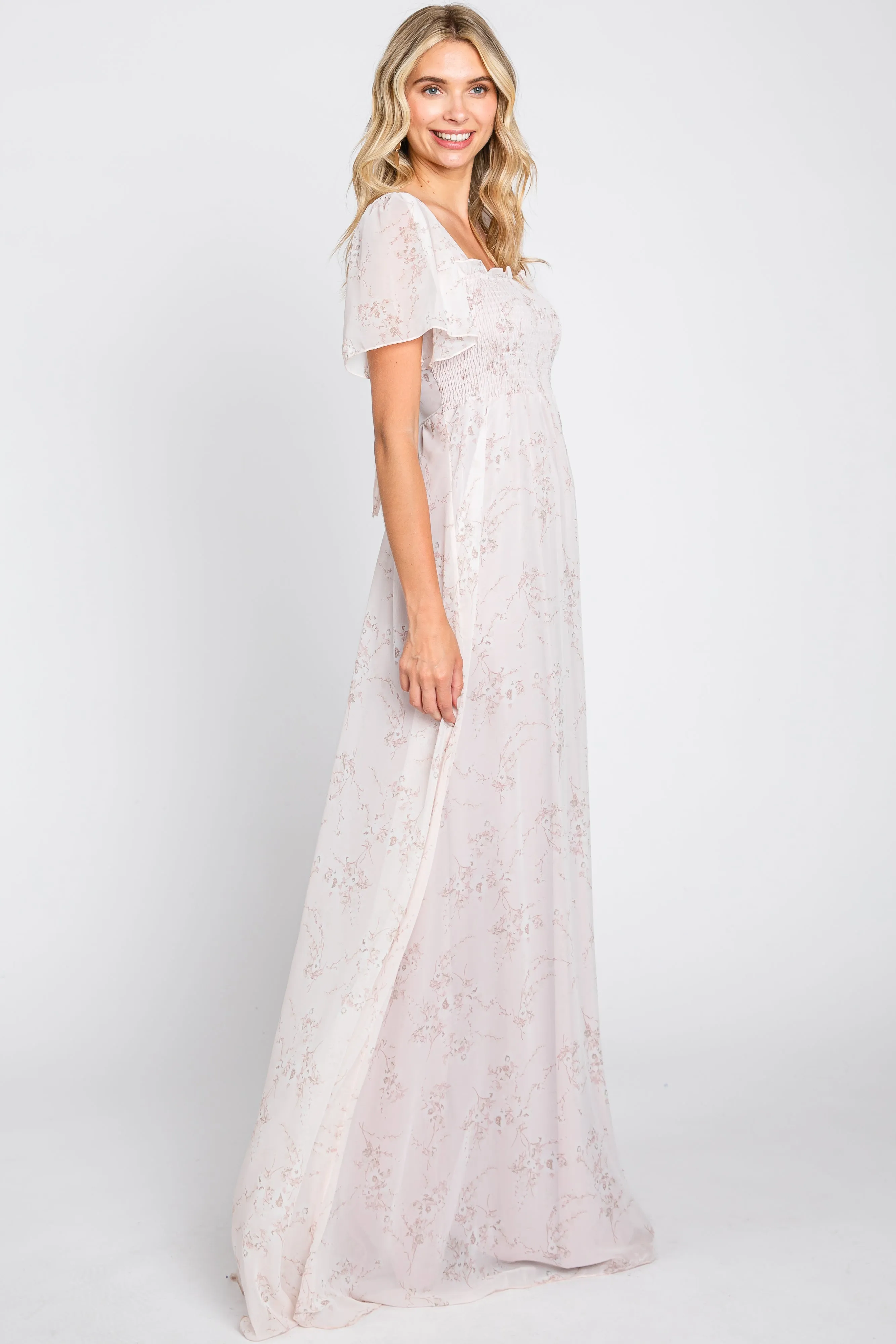 Light Pink Floral Smocked Chiffon Maxi Dress sold by Pinkblush product image thumbnail 2