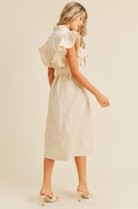 Beige Button Down Flutter Sleeve Midi Dress sold by Pinkblush