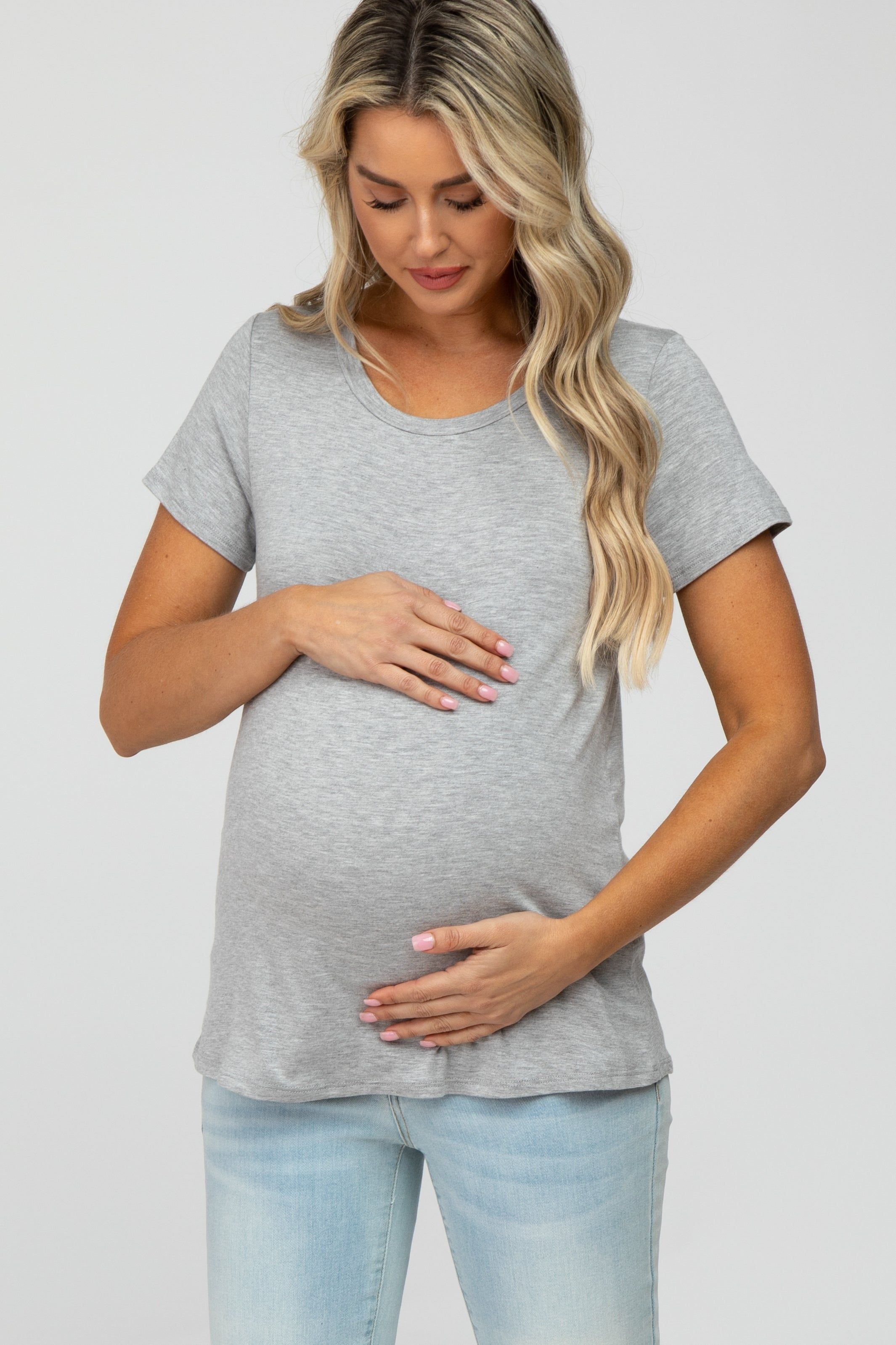 Heather Grey Basic Maternity Short Sleeve Top sold by Pinkblush