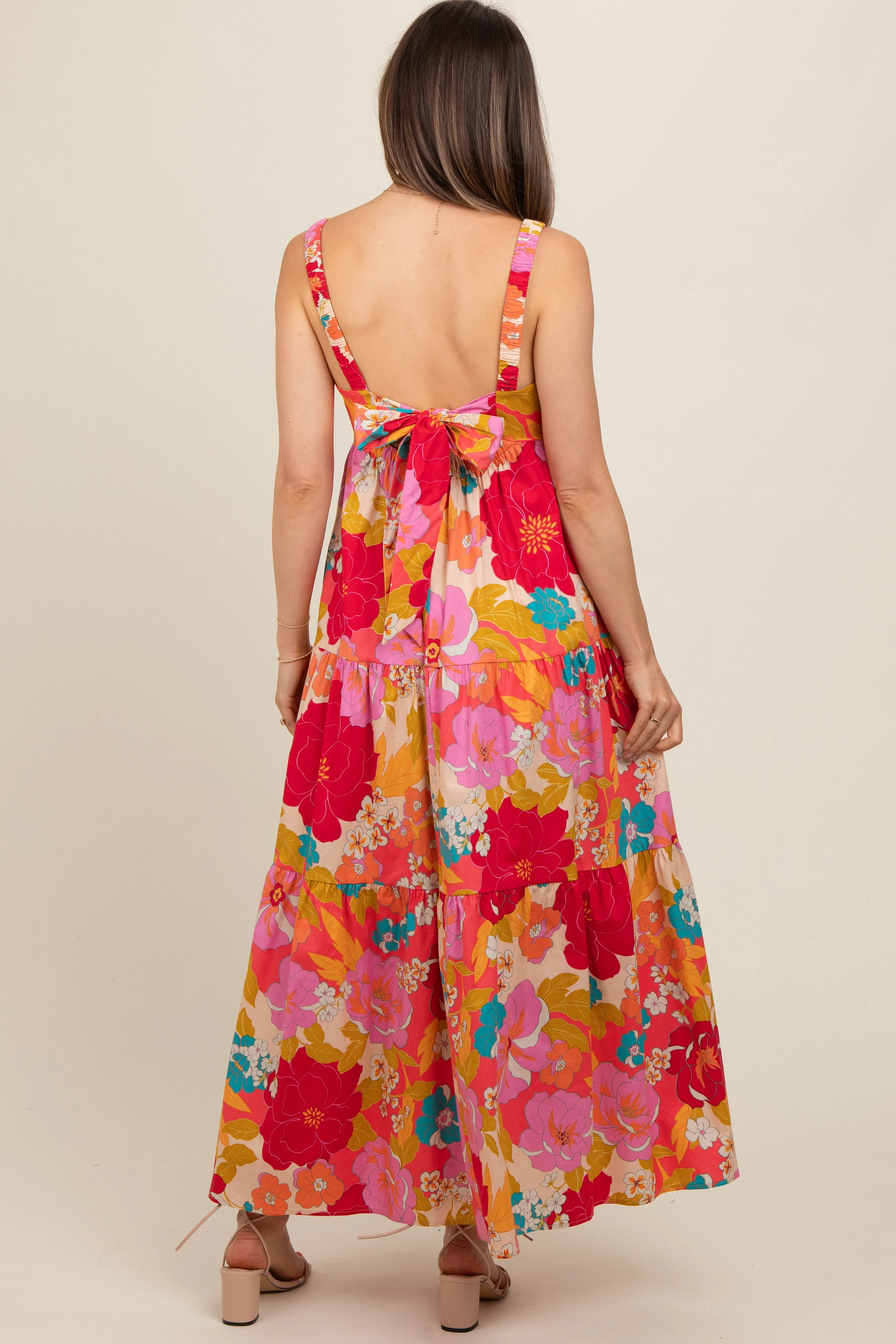 Coral Multi-Color Floral Tiered Cutout Back Maternity Dress sold by Pinkblush product image thumbnail 3