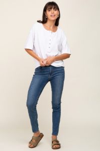 White Oversized Henley Top sold by Pinkblush