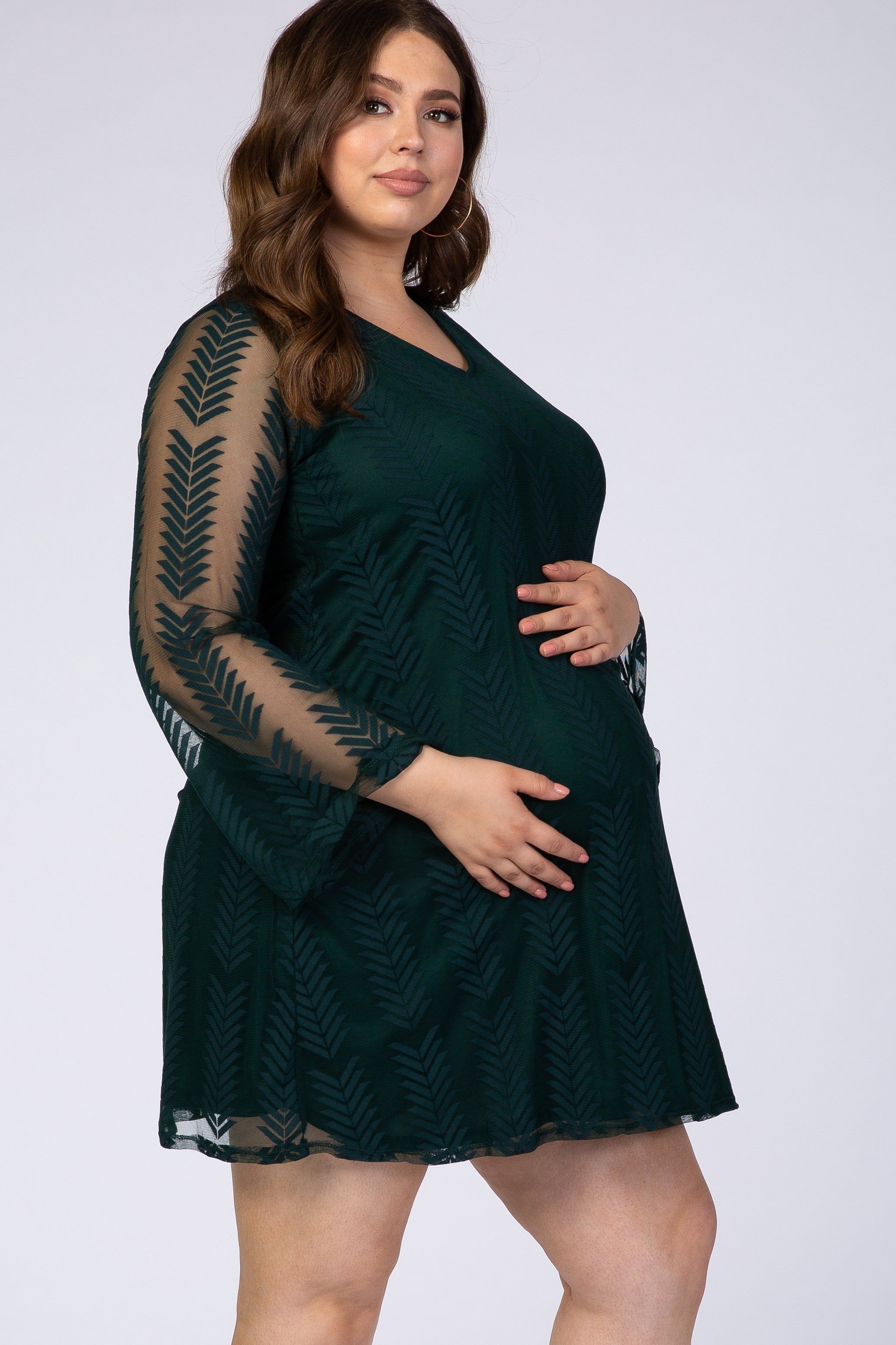 PinkBlush Forest Green Chevron Mesh Overlay Maternity Plus Dress sold by Pinkblush product image thumbnail 2