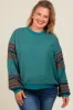 Teal Knit Contrast Sleeve Maternity Plus Pullover sold by Pinkblush