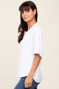 White Oversized Henley Top sold by Pinkblush