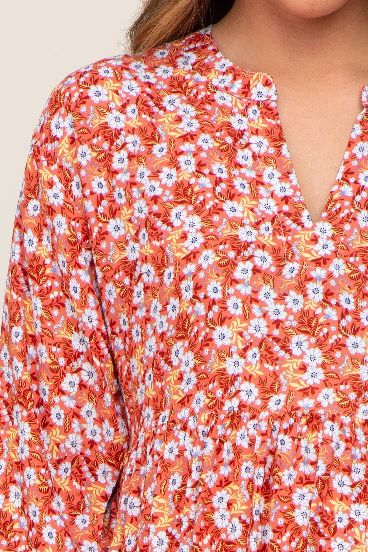 Coral Floral V-Neck Tiered Maternity Midi Dress sold by Pinkblush product image thumbnail 5