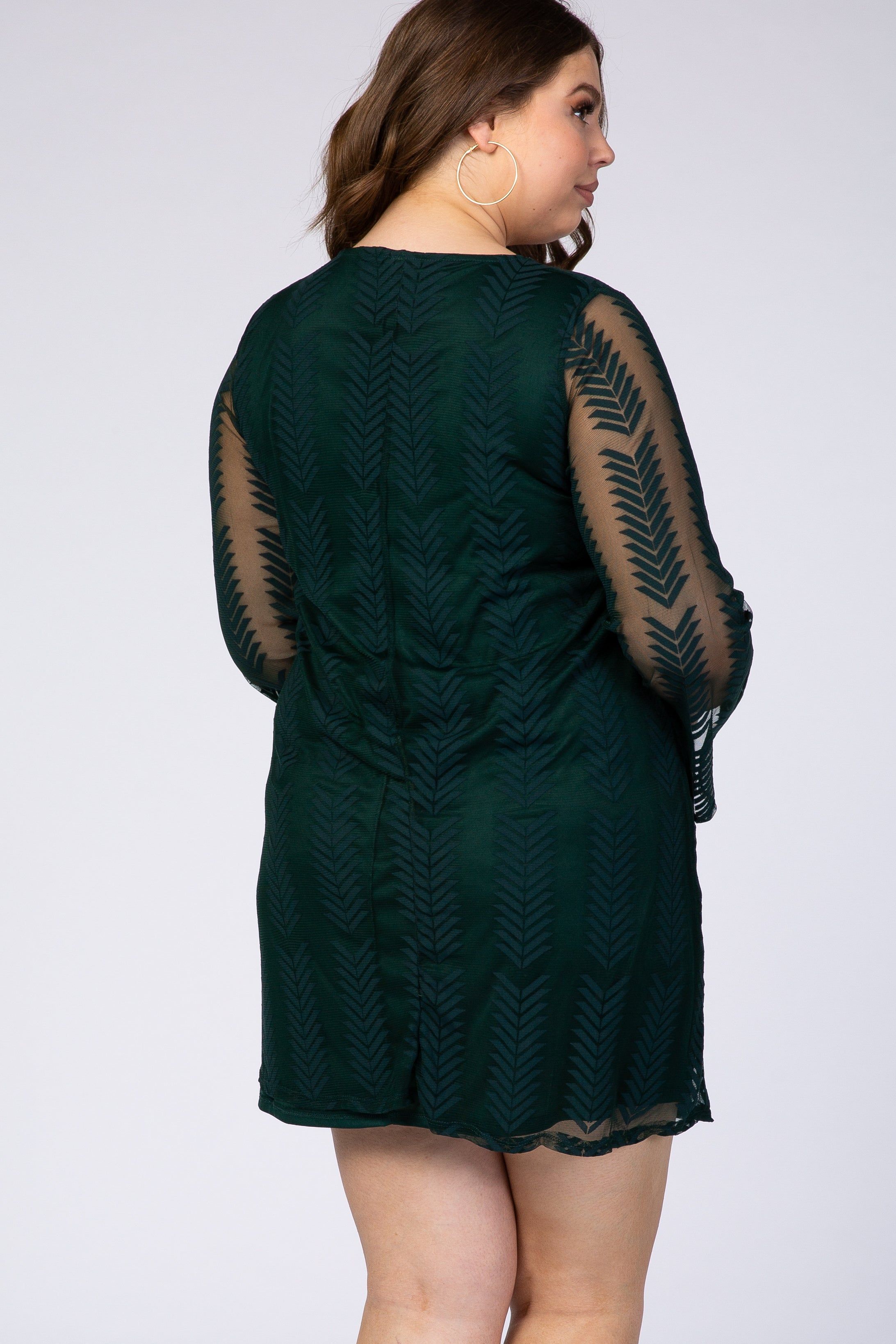 PinkBlush Forest Green Chevron Mesh Overlay Maternity Plus Dress sold by Pinkblush product image thumbnail 3