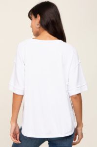 White Oversized Henley Top sold by Pinkblush