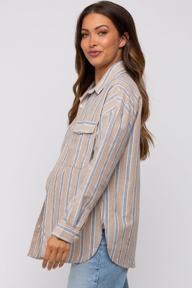 Taupe Striped Button Up Maternity Top sold by Pinkblush product image thumbnail 2