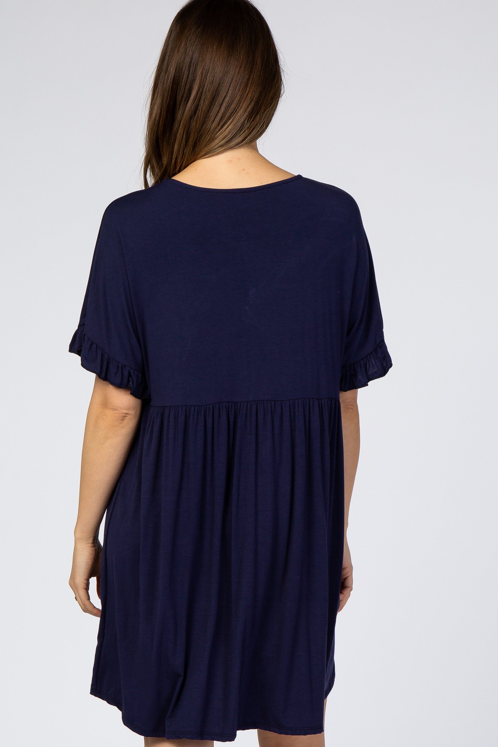 Navy Ruffle Sleeve Baby Doll Maternity Dress sold by Pinkblush product image thumbnail 3