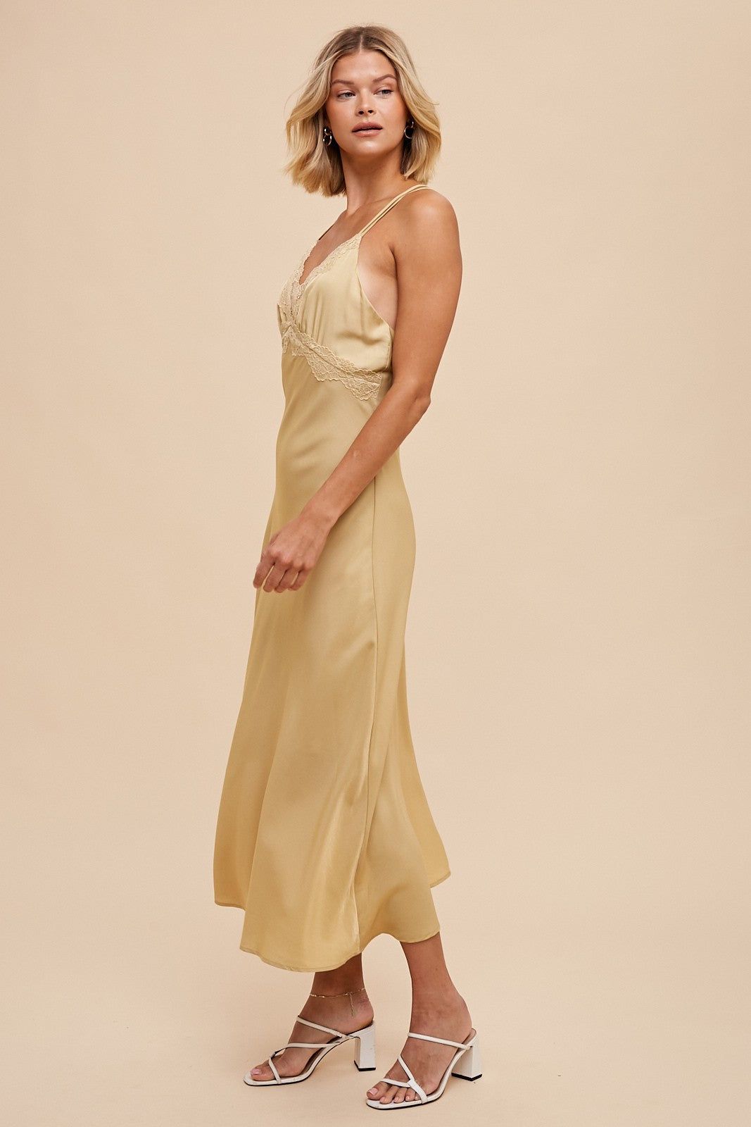 Yellow Matte Satin Lace Slip Dress sold by Pinkblush product image thumbnail 2