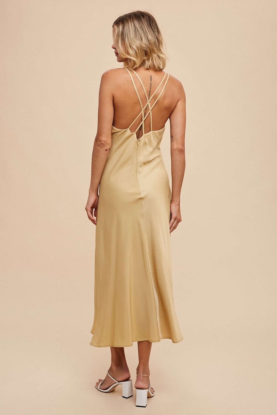 Yellow Matte Satin Lace Slip Dress sold by Pinkblush product image thumbnail 3