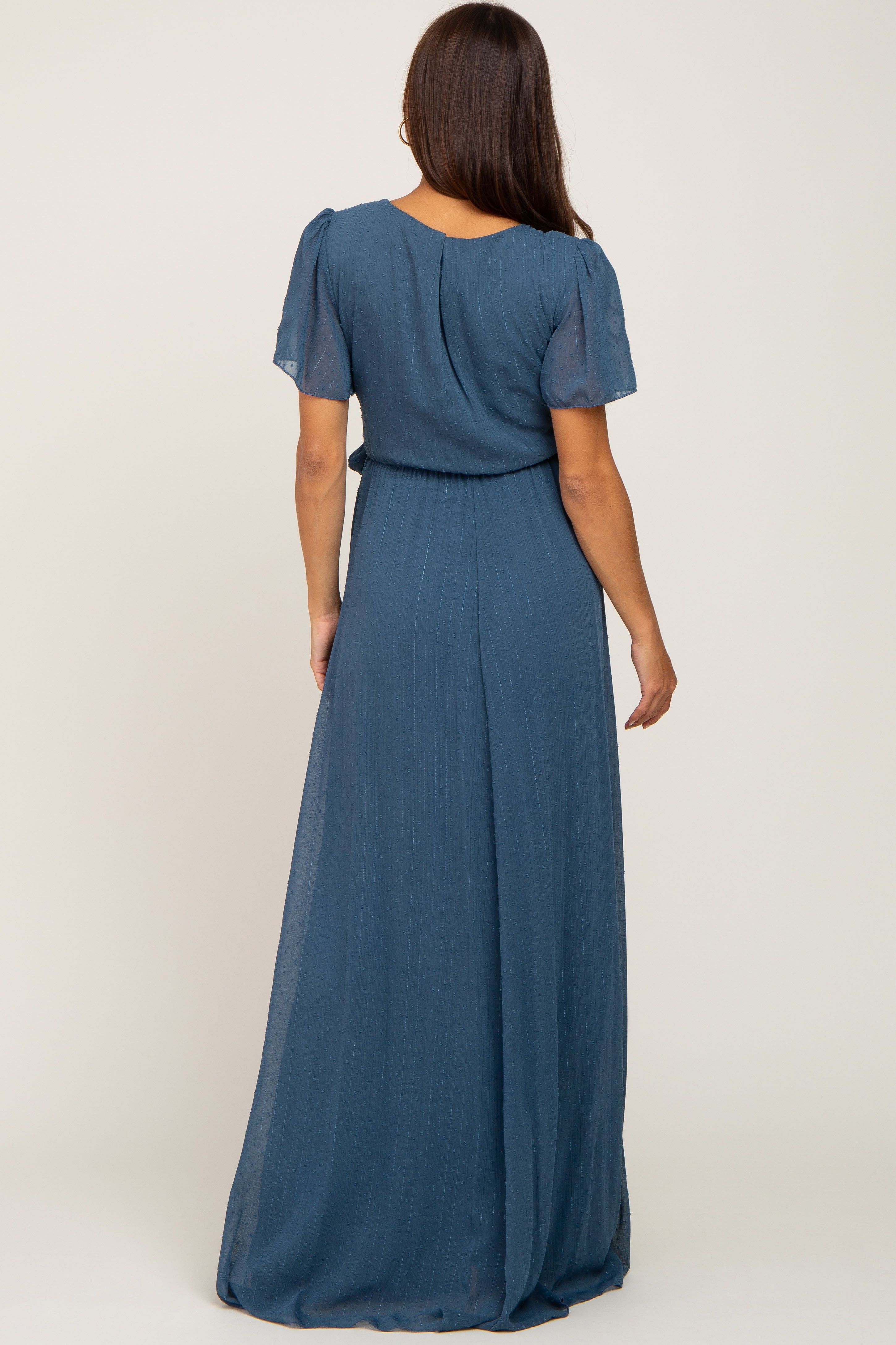 Teal Swiss Dot Chiffon Maternity Maxi Dress sold by Pinkblush product image thumbnail 3