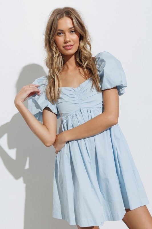 Blue Balloon Sleeve Mini Dress sold by Pinkblush