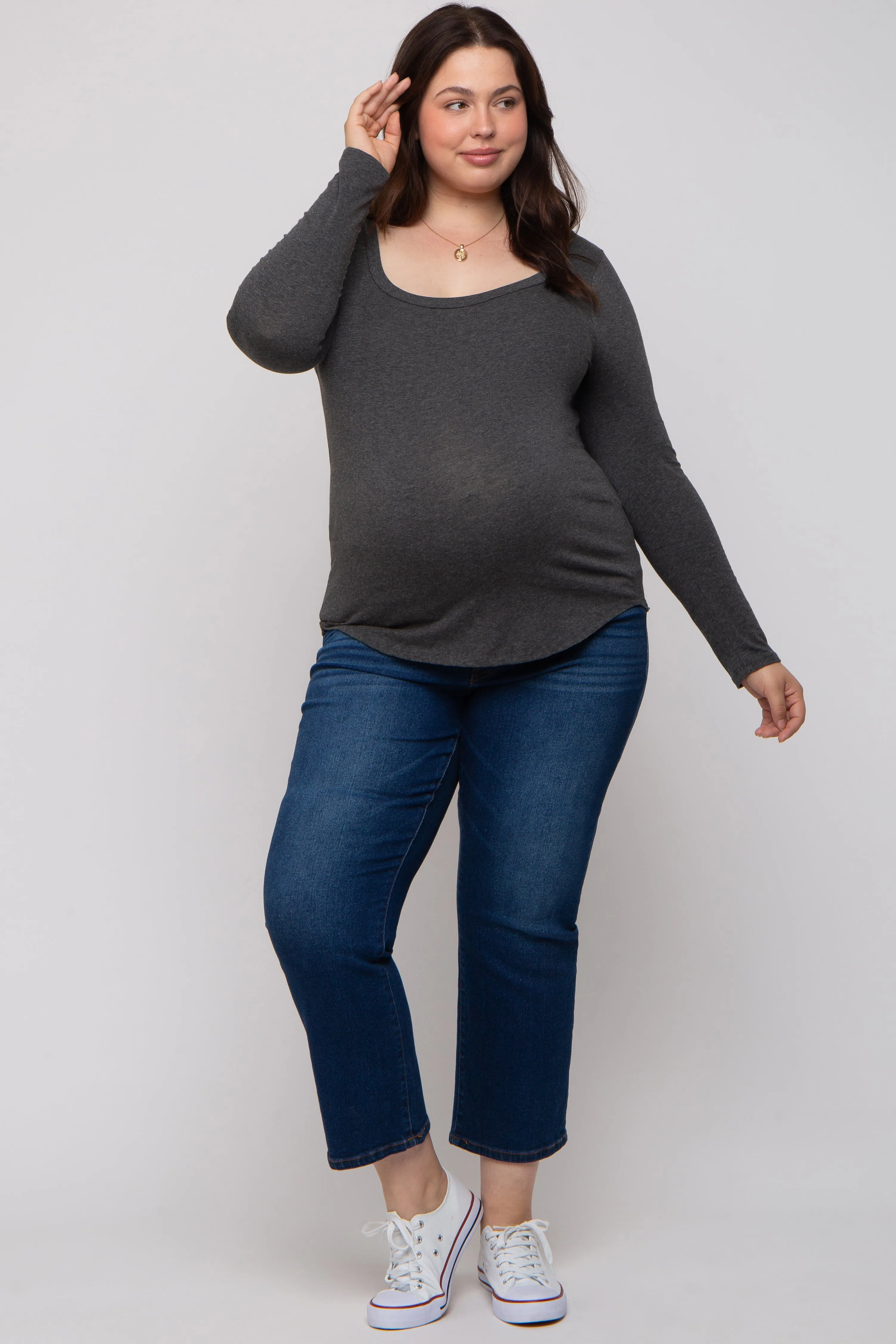 Charcoal Basic Long Sleeve Plus Maternity Top sold by Pinkblush product image thumbnail 3