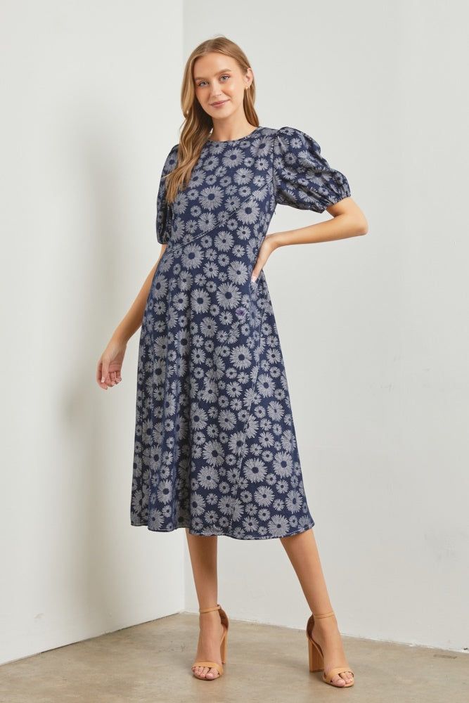 Navy Asymmetric Woven Dress sold by Pinkblush