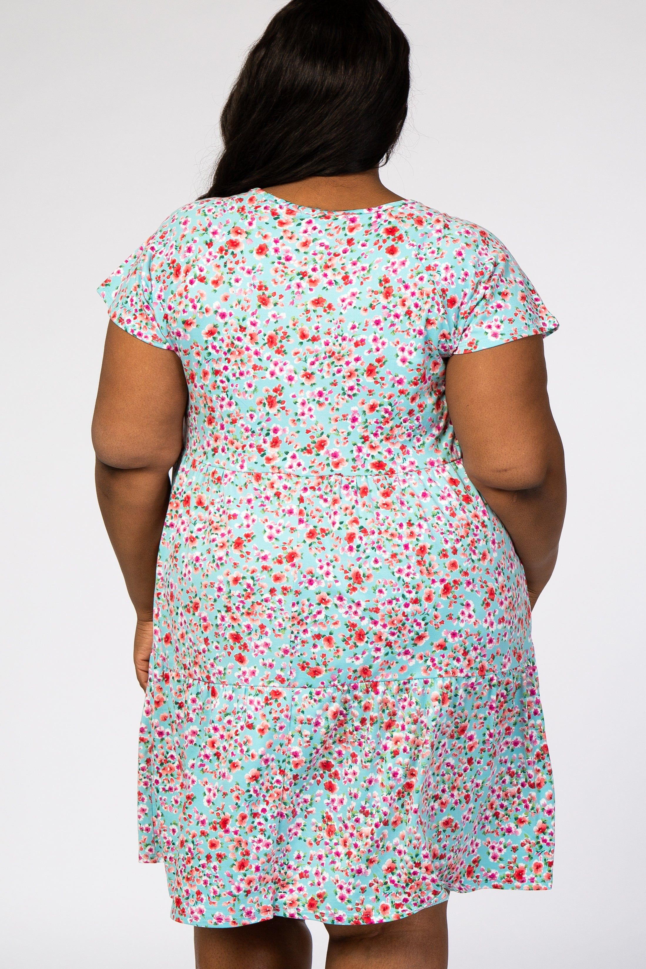 Aqua Floral Pleated Tier Babydoll Plus Dress sold by Pinkblush product image thumbnail 3