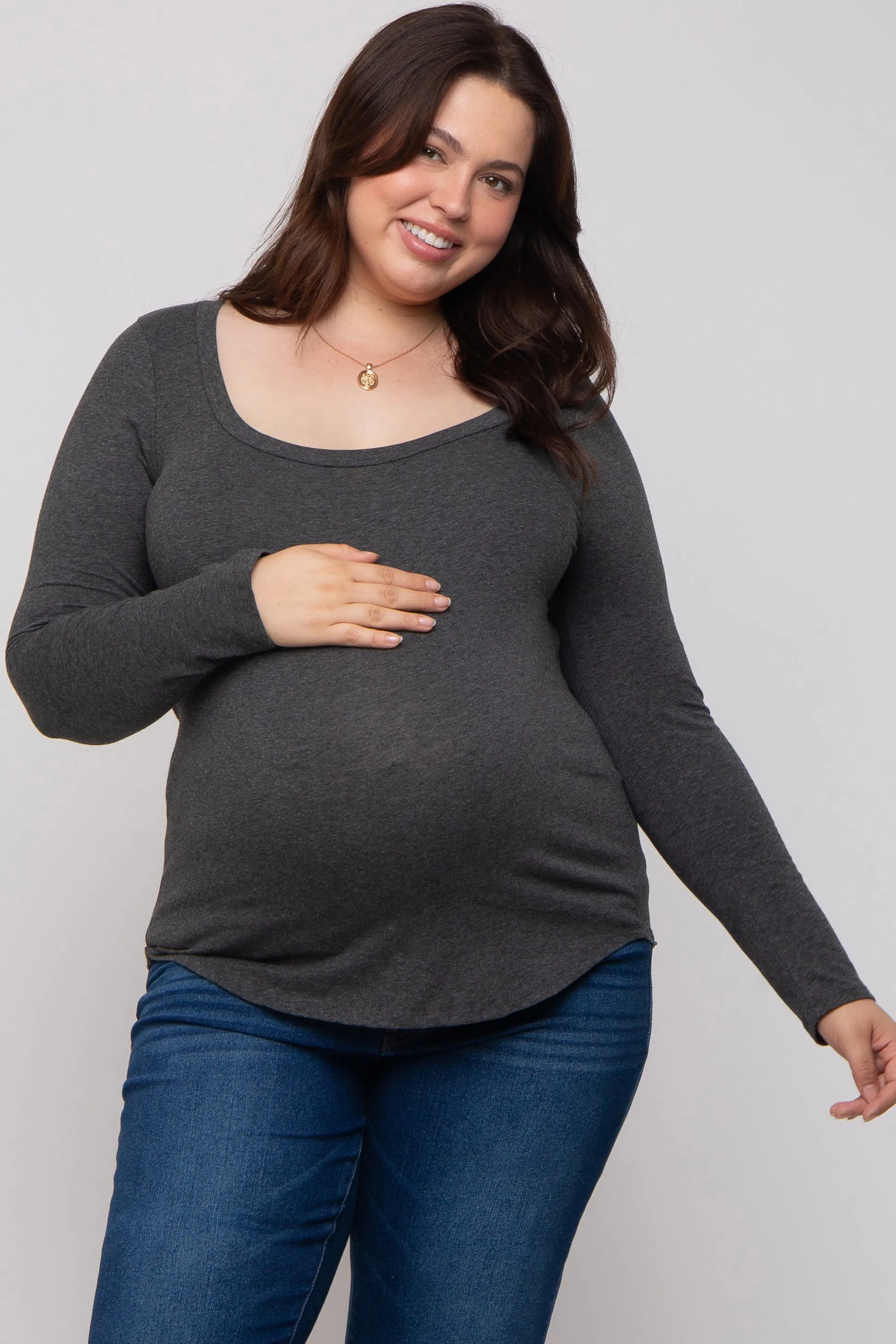 Charcoal Basic Long Sleeve Plus Maternity Top sold by Pinkblush