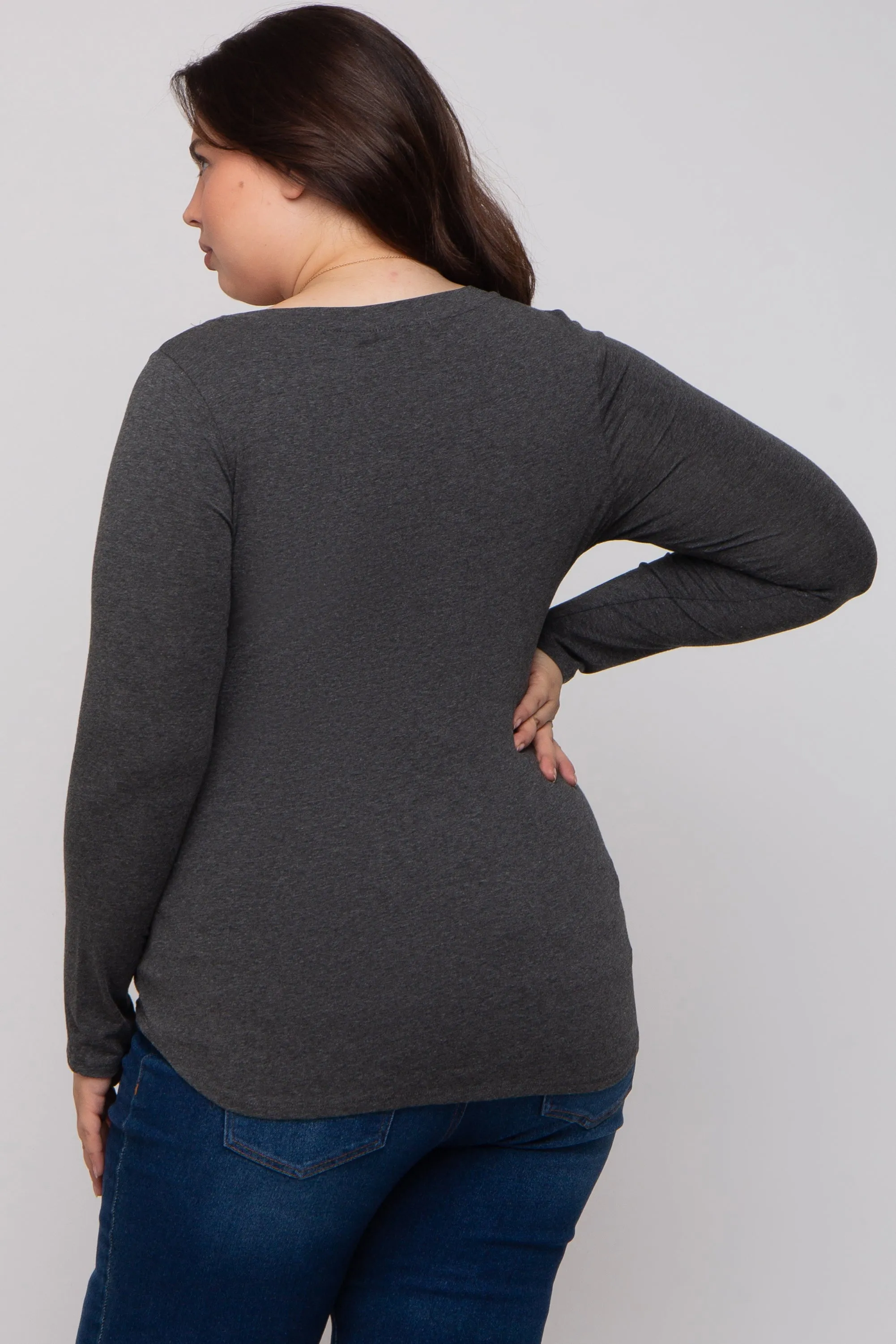 Charcoal Basic Long Sleeve Plus Maternity Top sold by Pinkblush product image thumbnail 2