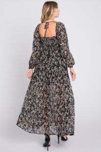Black Floral Chiffon V-Neck Velvet Trim Maxi Dress sold by Pinkblush