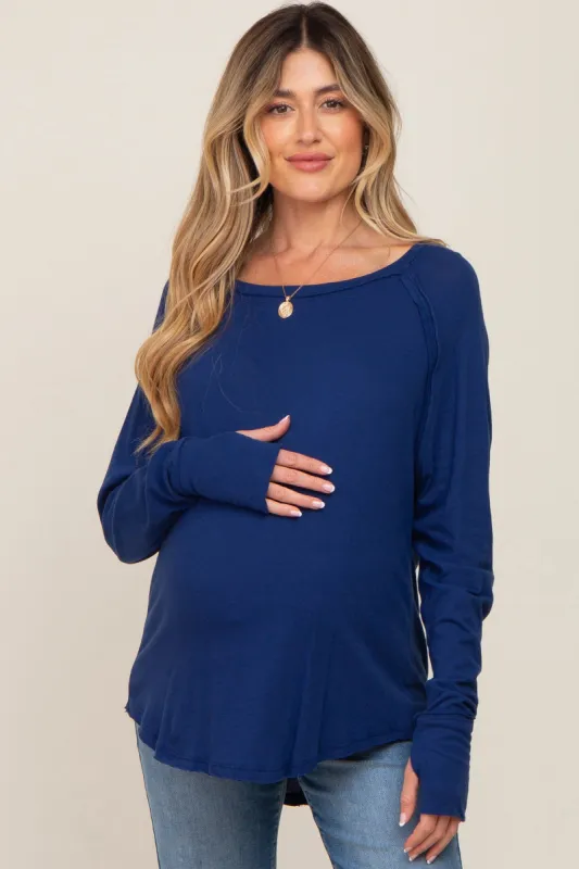 Navy Exposed Seam Long Sleeve Maternity Top sold by Pinkblush