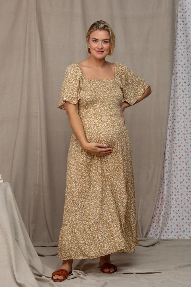Yellow Floral Smocked Flounce Sleeve Maternity Plus Maxi Dress sold by Pinkblush product image thumbnail 5