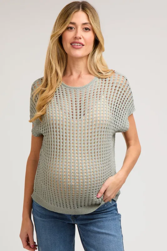 Olive Green Open Knit Maternity Top sold by Pinkblush