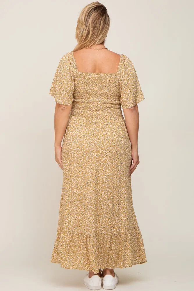 Yellow Floral Smocked Flounce Sleeve Maternity Plus Maxi Dress sold by Pinkblush product image thumbnail 3