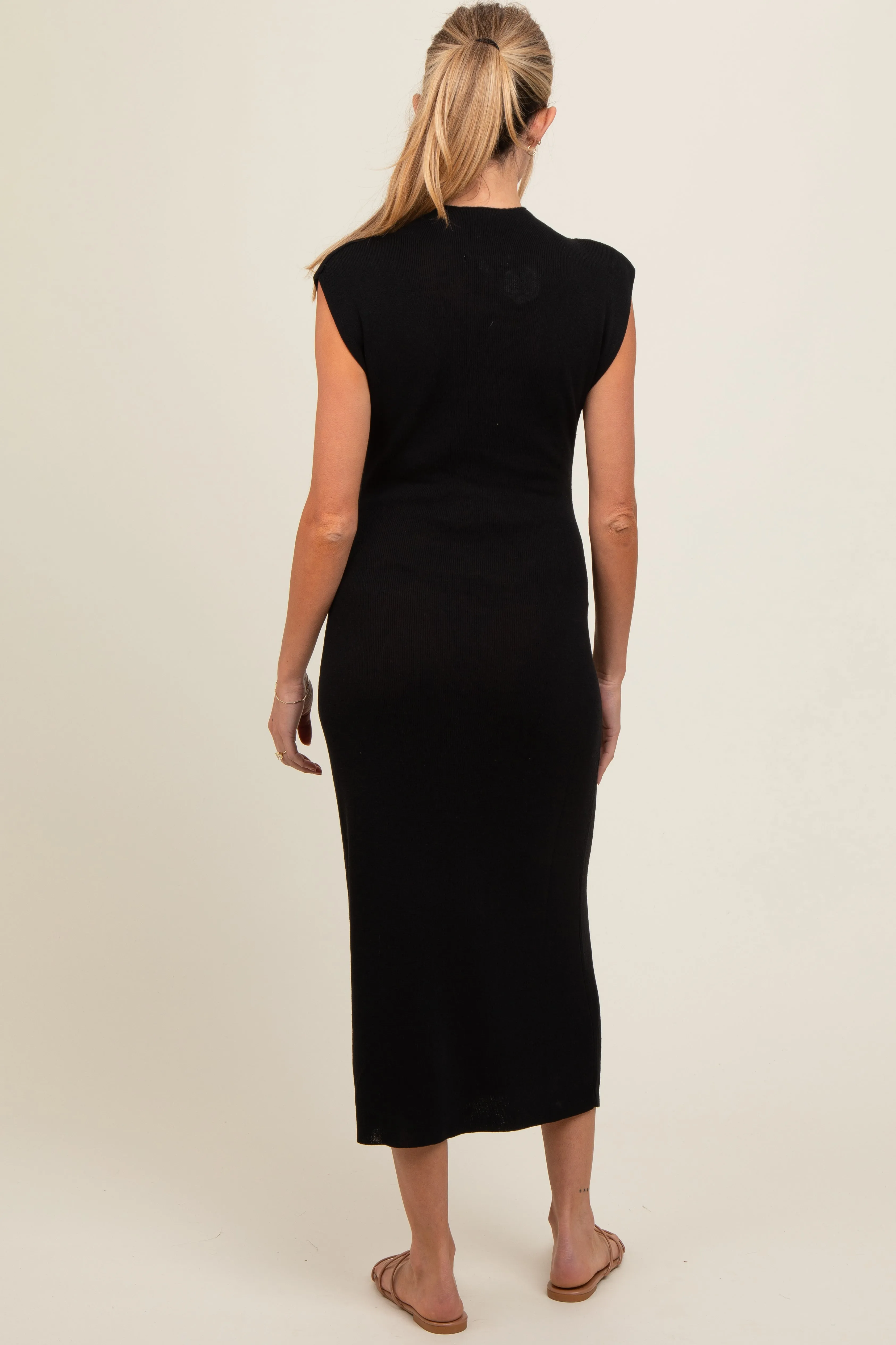 Black Knit Mock Neck Maternity Midi Dress sold by Pinkblush product image thumbnail 4