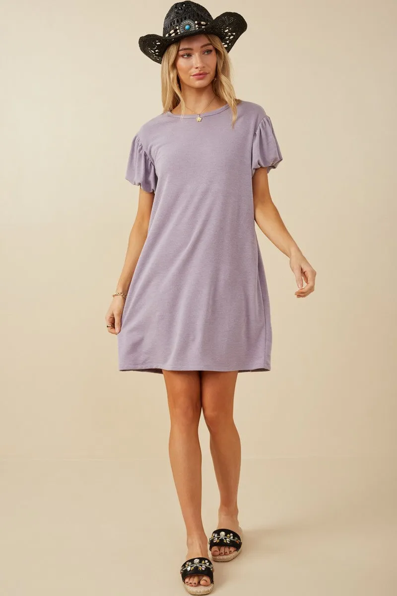 Lavender Gathered Puff Sleeve Terry Knit Dress sold by Pinkblush product image thumbnail 2