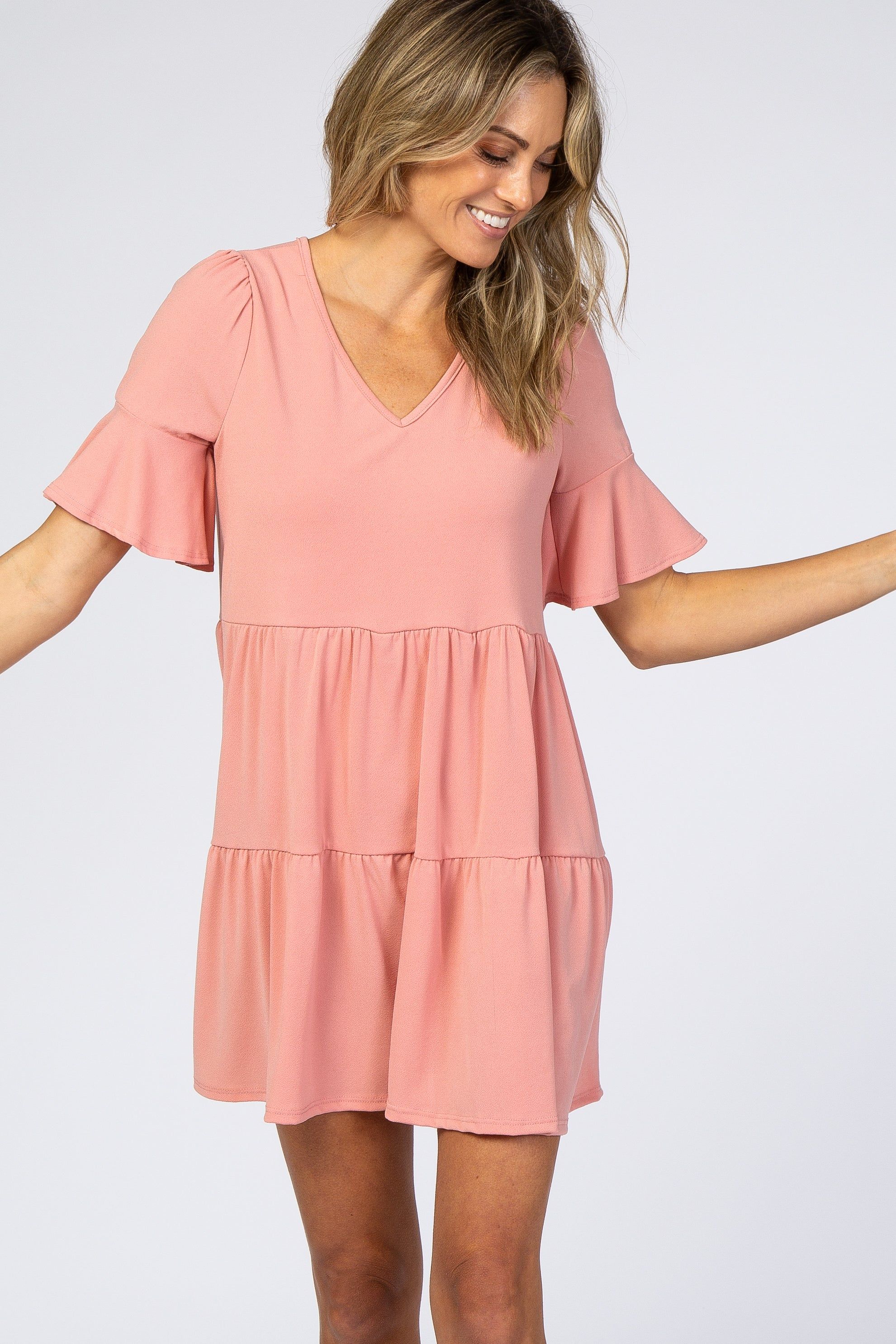 Pink Tiered Ruffle Sleeve Dress sold by Pinkblush product image thumbnail 4