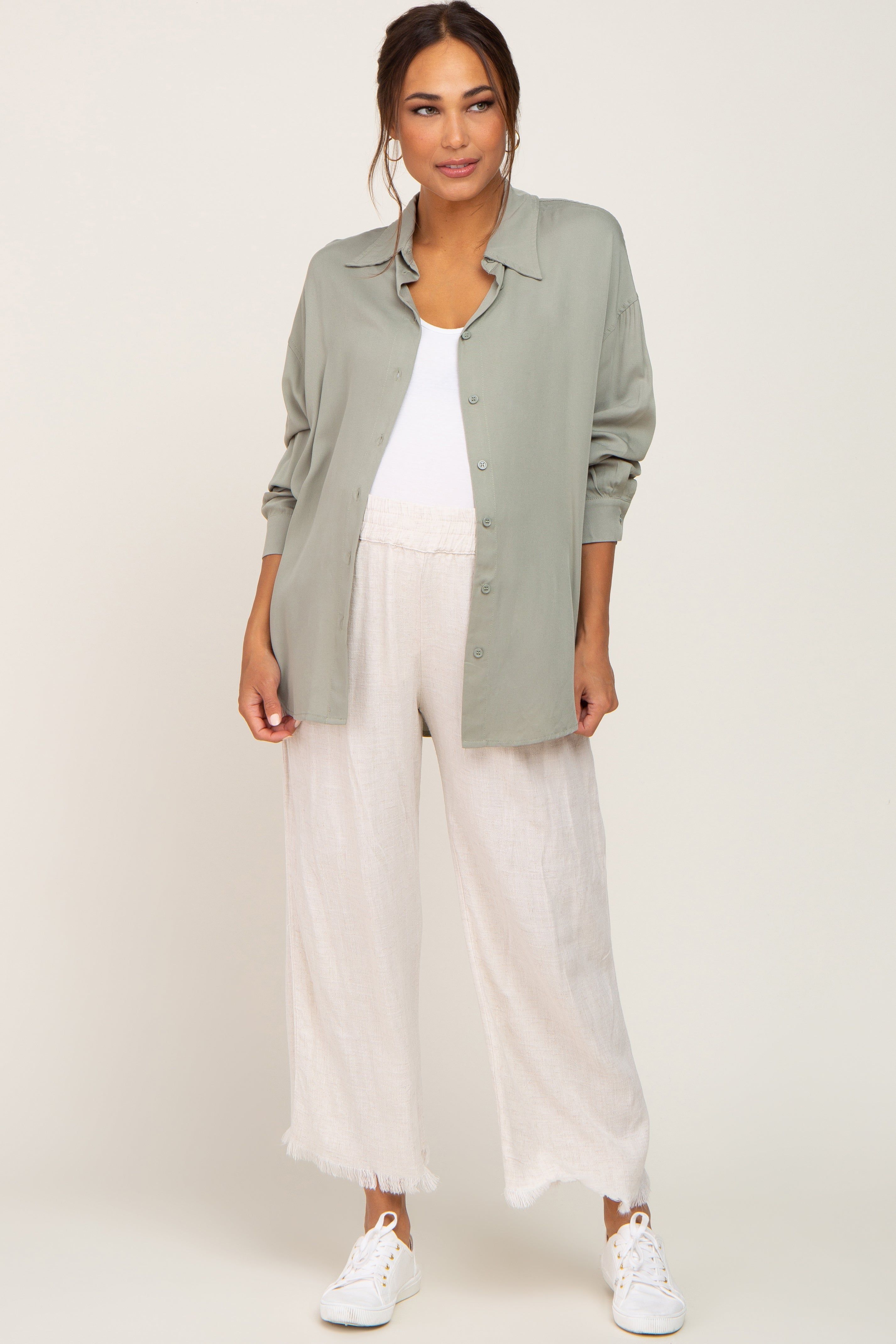 Olive Oversized Button Down Maternity Blouse sold by Pinkblush product image thumbnail 4