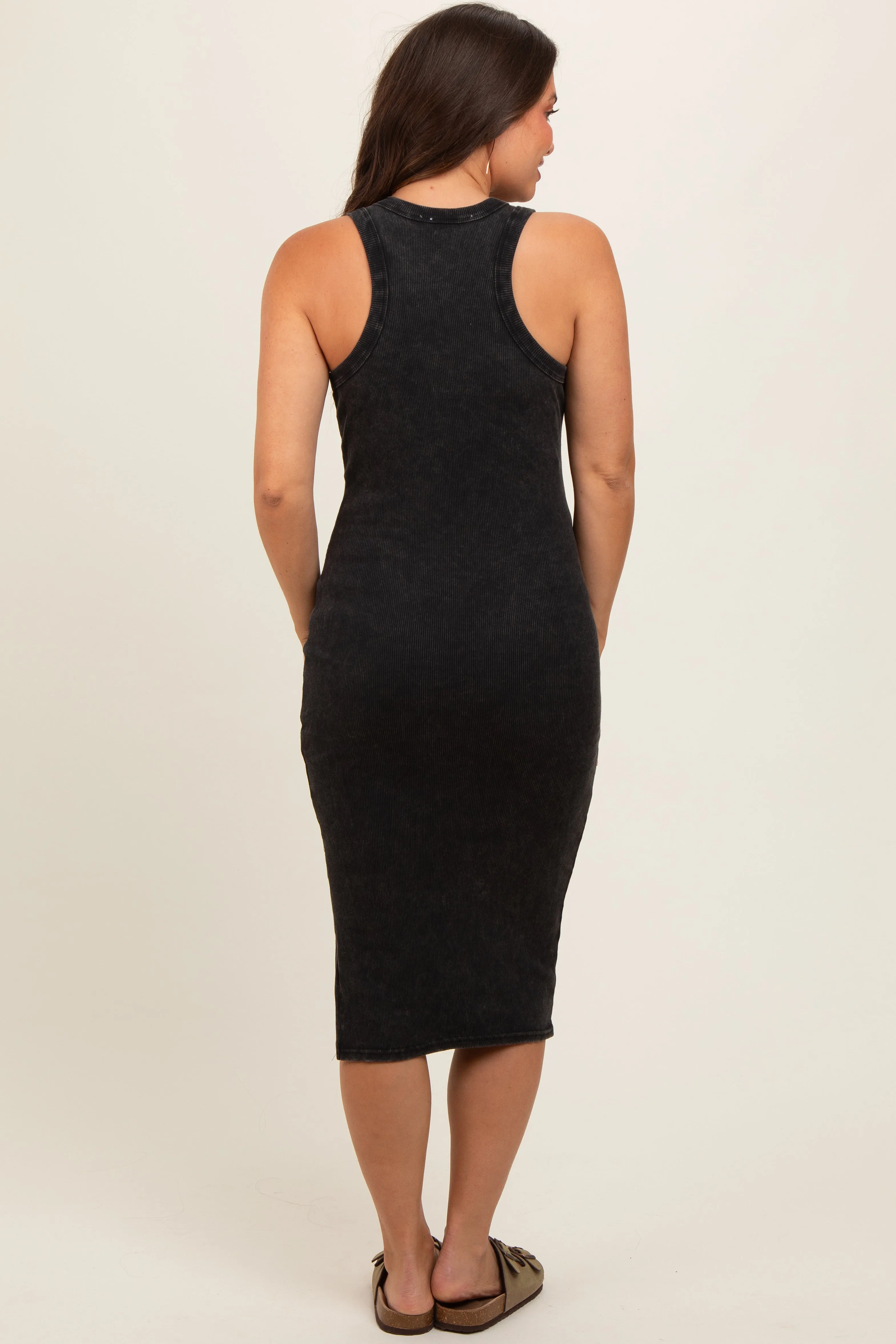 Black Acid Wash Ribbed Sleeveless Maternity Midi Dress sold by Pinkblush product image thumbnail 3