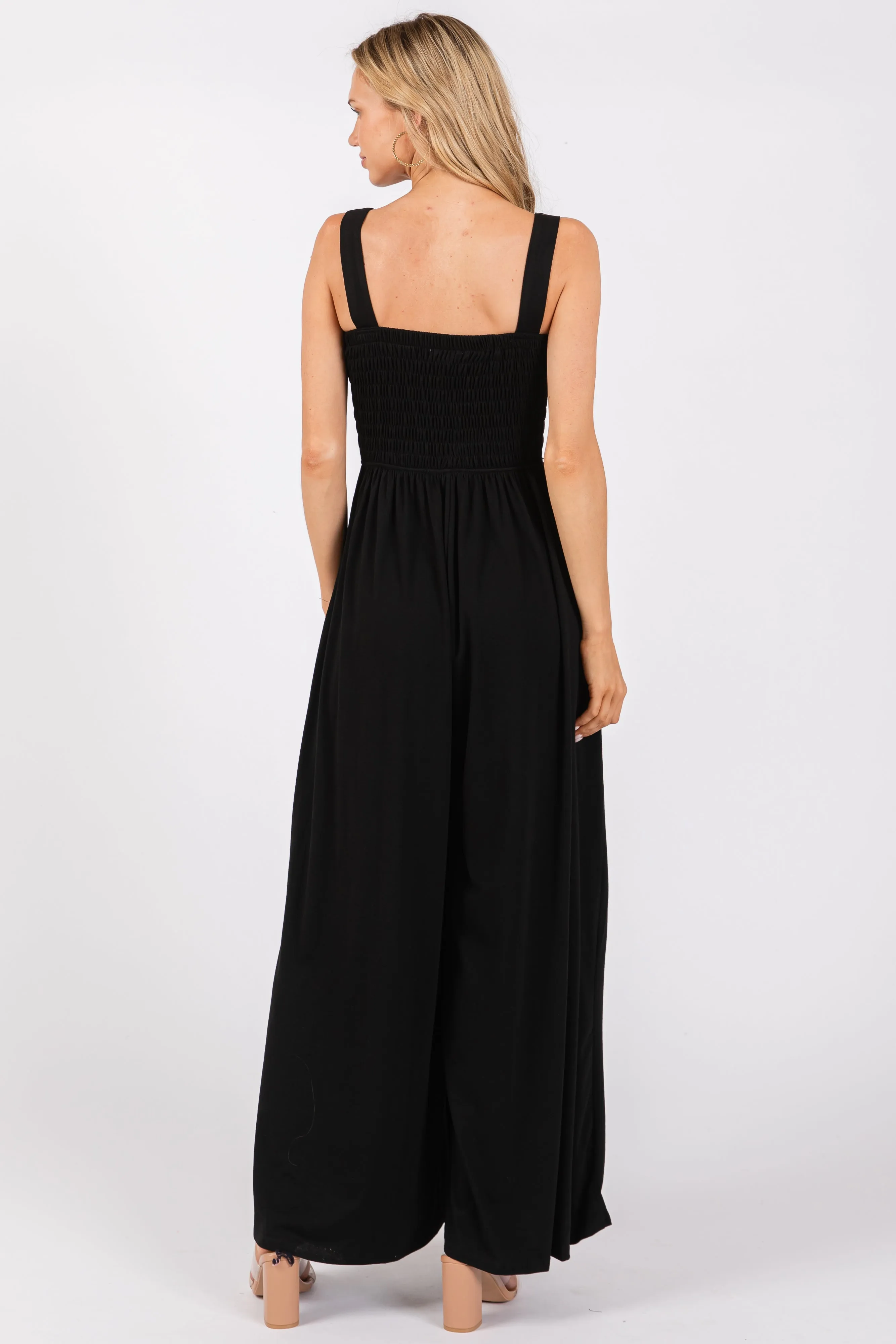 Black Smocked Wide Leg Jumpsuit sold by Pinkblush product image thumbnail 3