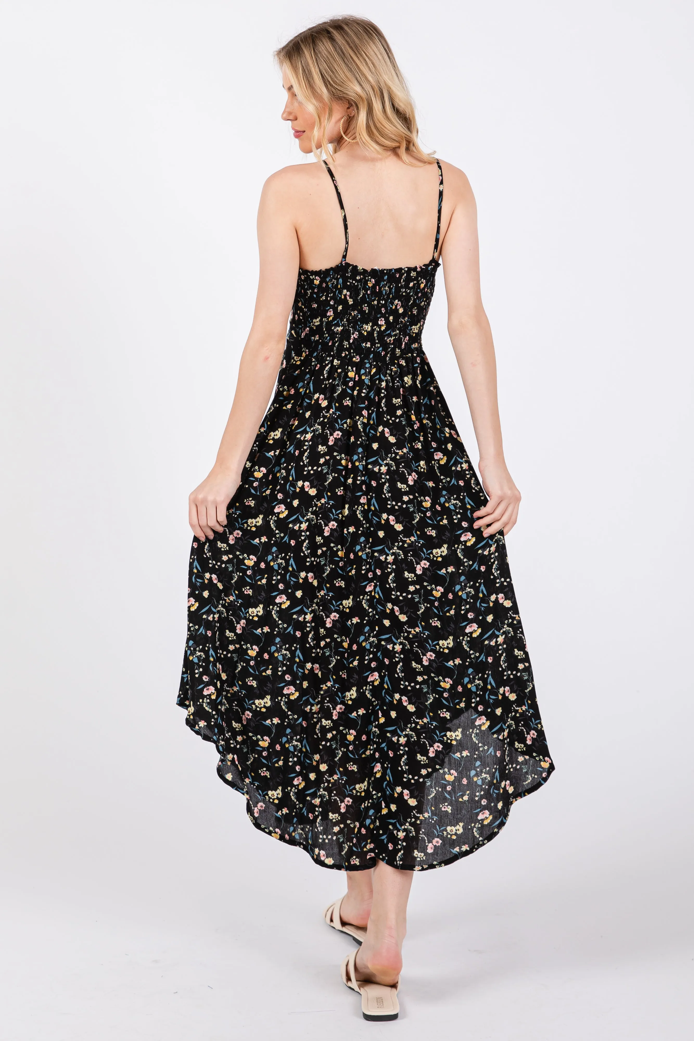 Black Floral Cinched Tie Bust Midi Dress sold by Pinkblush product image thumbnail 3