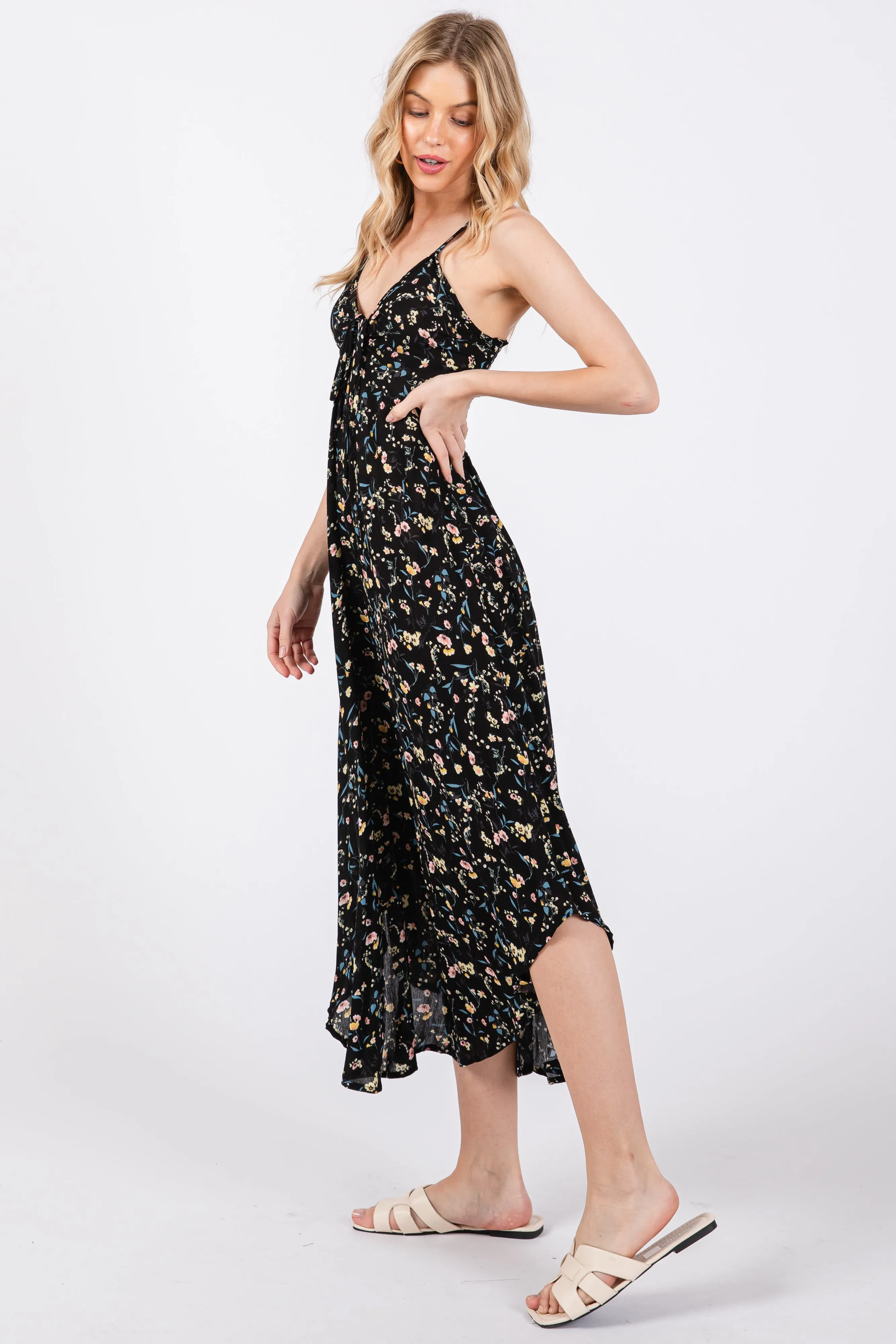 Black Floral Cinched Tie Bust Midi Dress sold by Pinkblush product image thumbnail 2