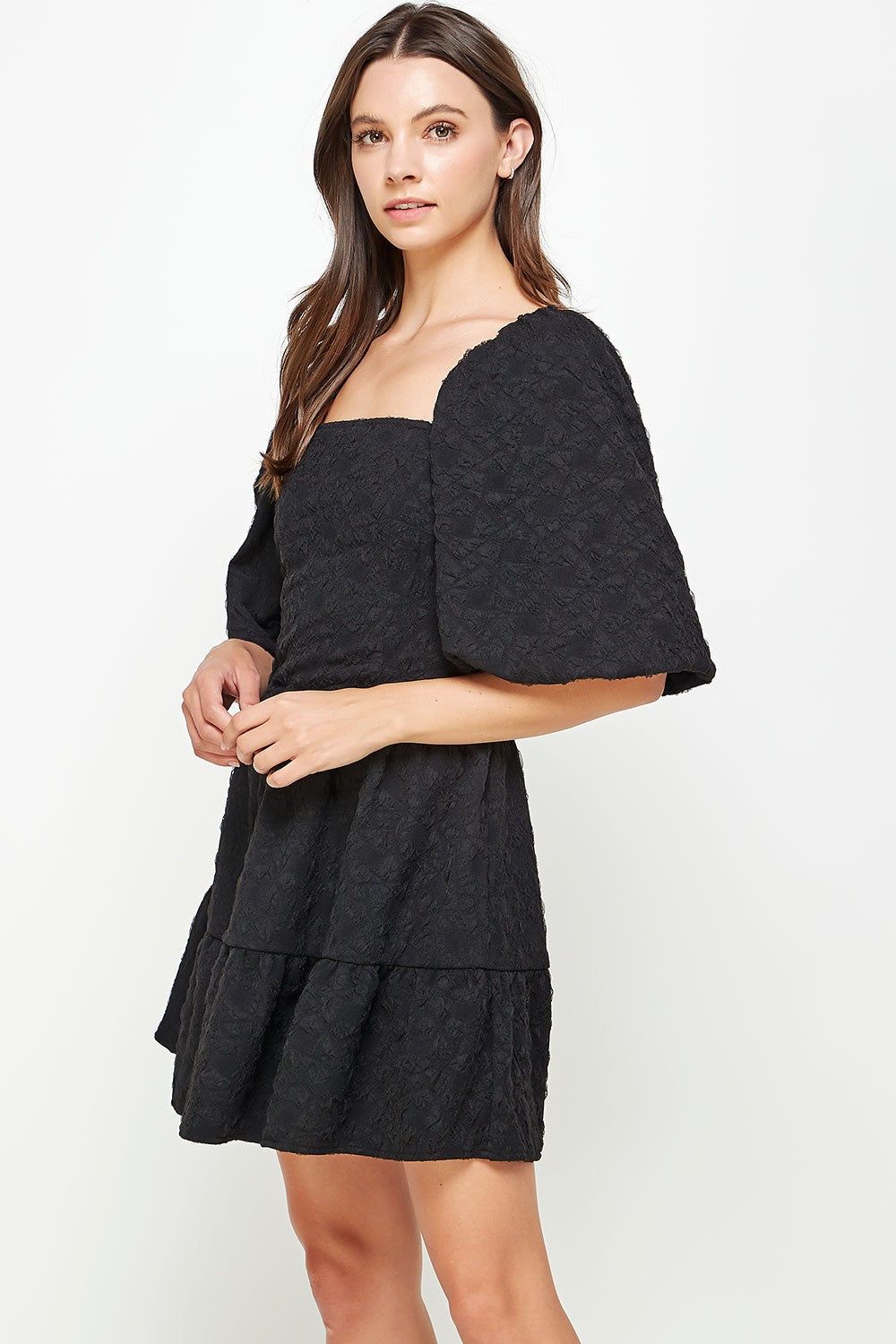 Black Puff Sleeve Mini Dress sold by Pinkblush product image thumbnail 2