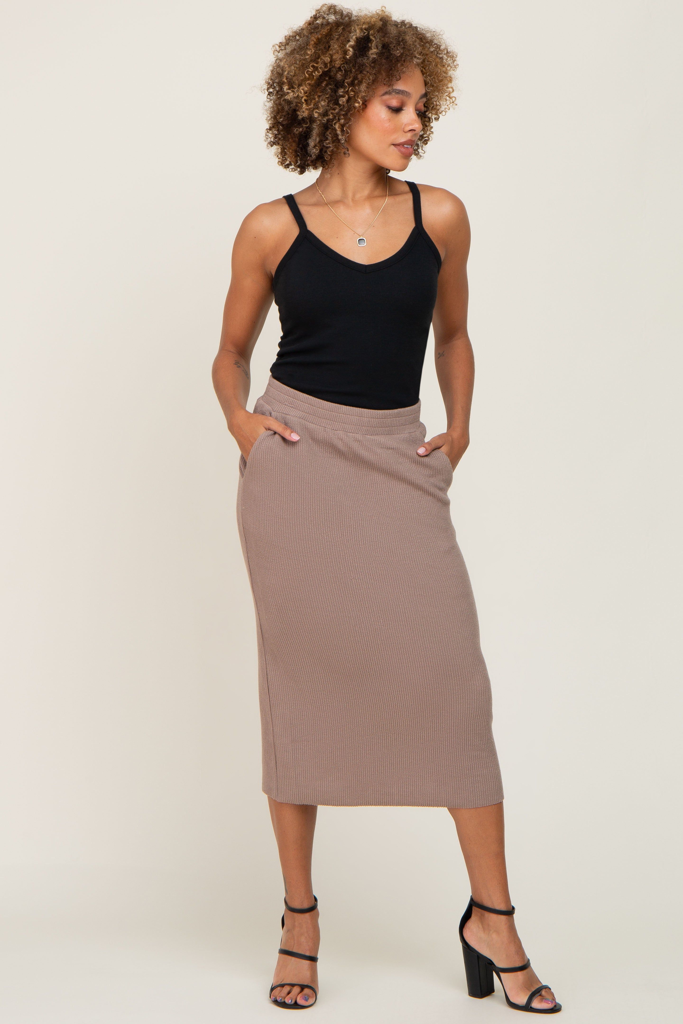 Mocha Ribbed Knit Midi Skirt sold by Pinkblush product image thumbnail 5