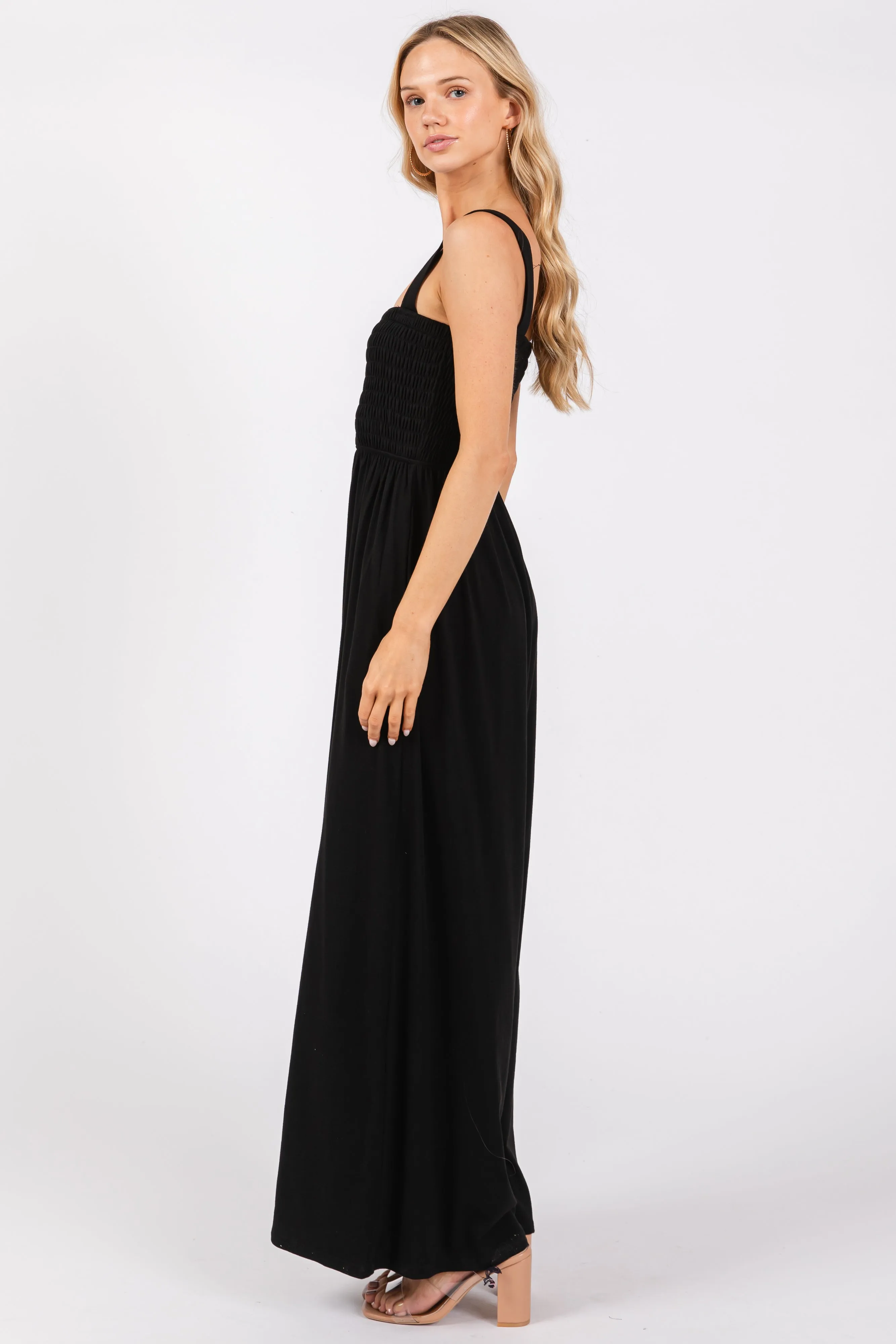 Black Smocked Wide Leg Jumpsuit sold by Pinkblush product image thumbnail 2