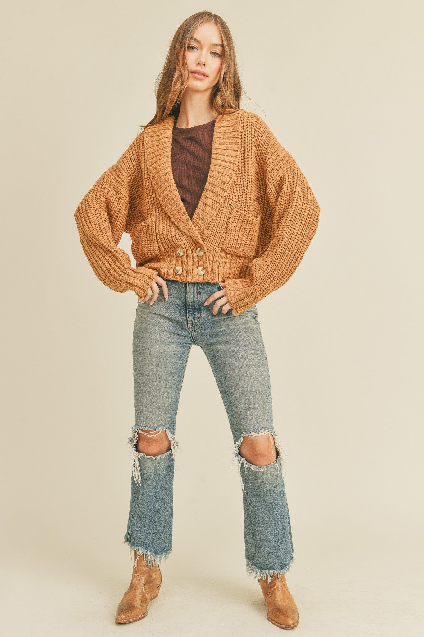 Brown Shawl Collar Sweater Cardigan sold by Pinkblush product image thumbnail 4