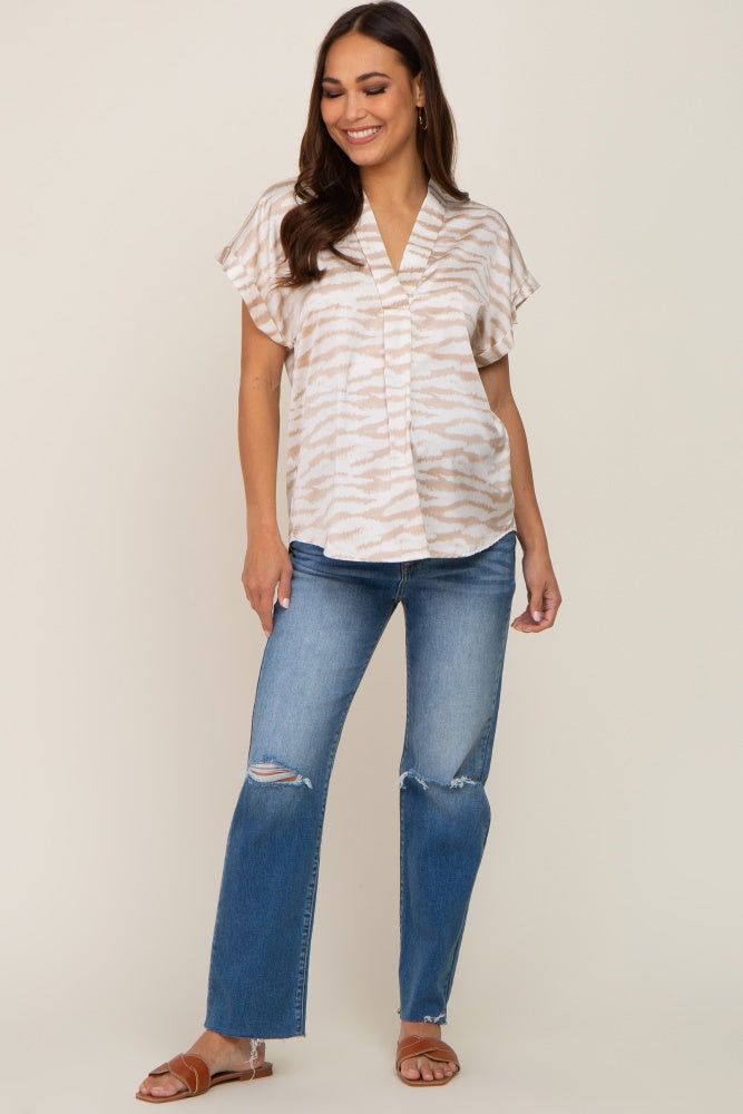 Beige Animal Print Maternity Split V-Neck Top sold by Pinkblush product image thumbnail 5