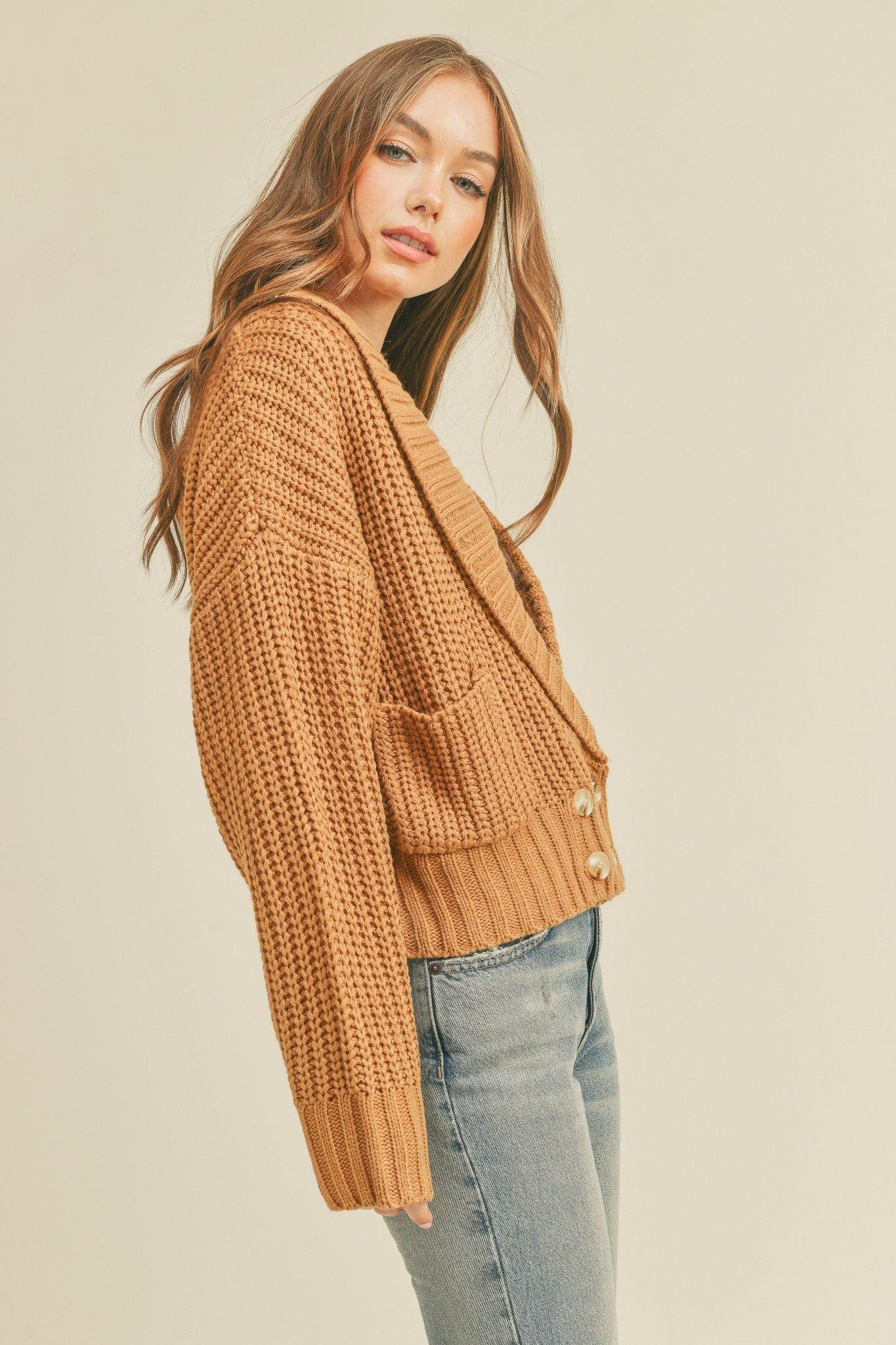 Brown Shawl Collar Sweater Cardigan sold by Pinkblush product image thumbnail 2