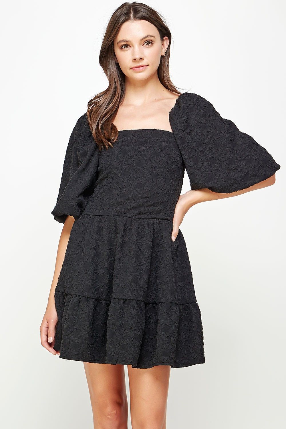 Black Puff Sleeve Mini Dress sold by Pinkblush