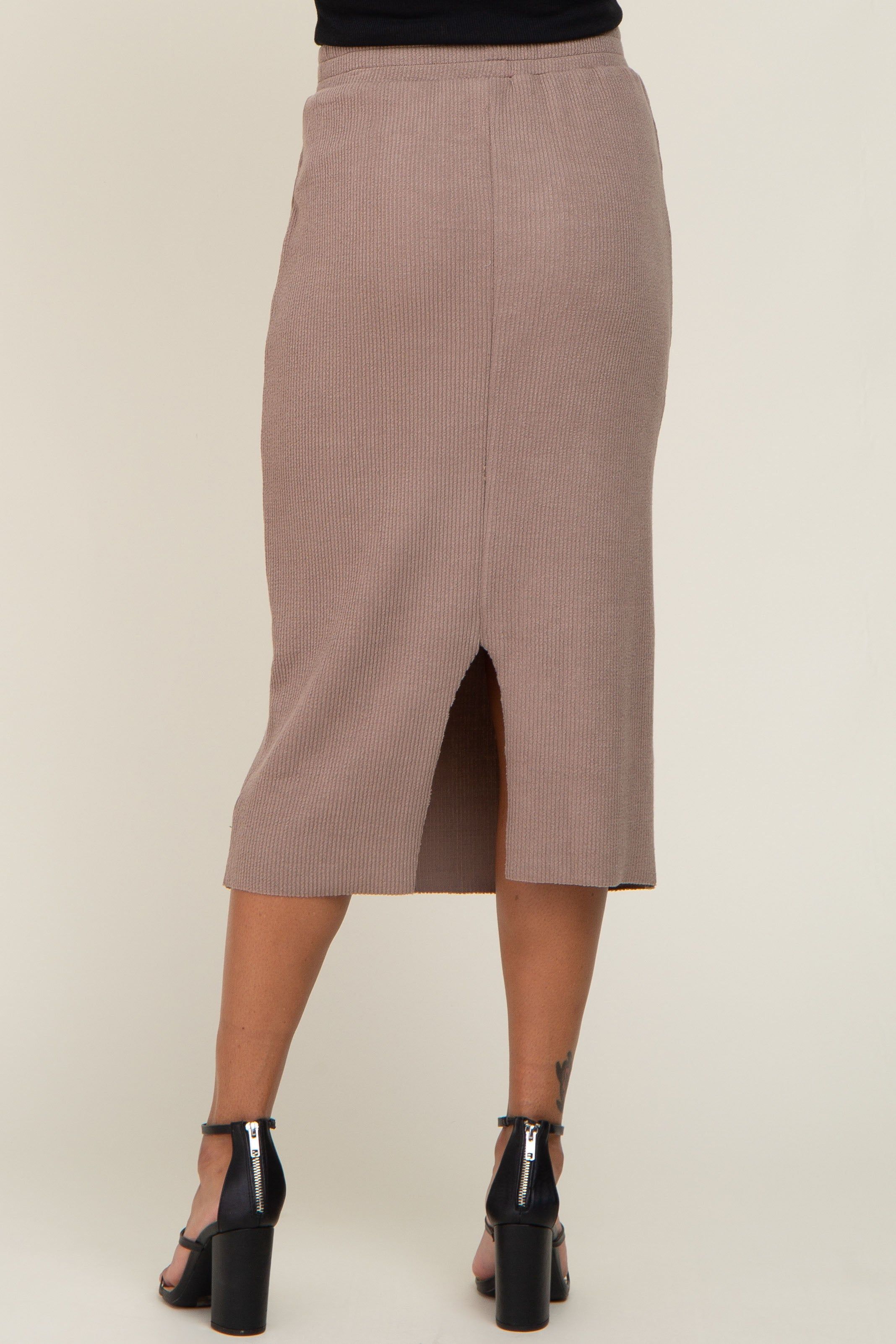 Mocha Ribbed Knit Midi Skirt sold by Pinkblush product image thumbnail 4