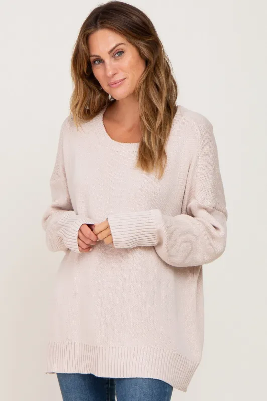 Beige Ribbed Trim Sweater sold by Pinkblush