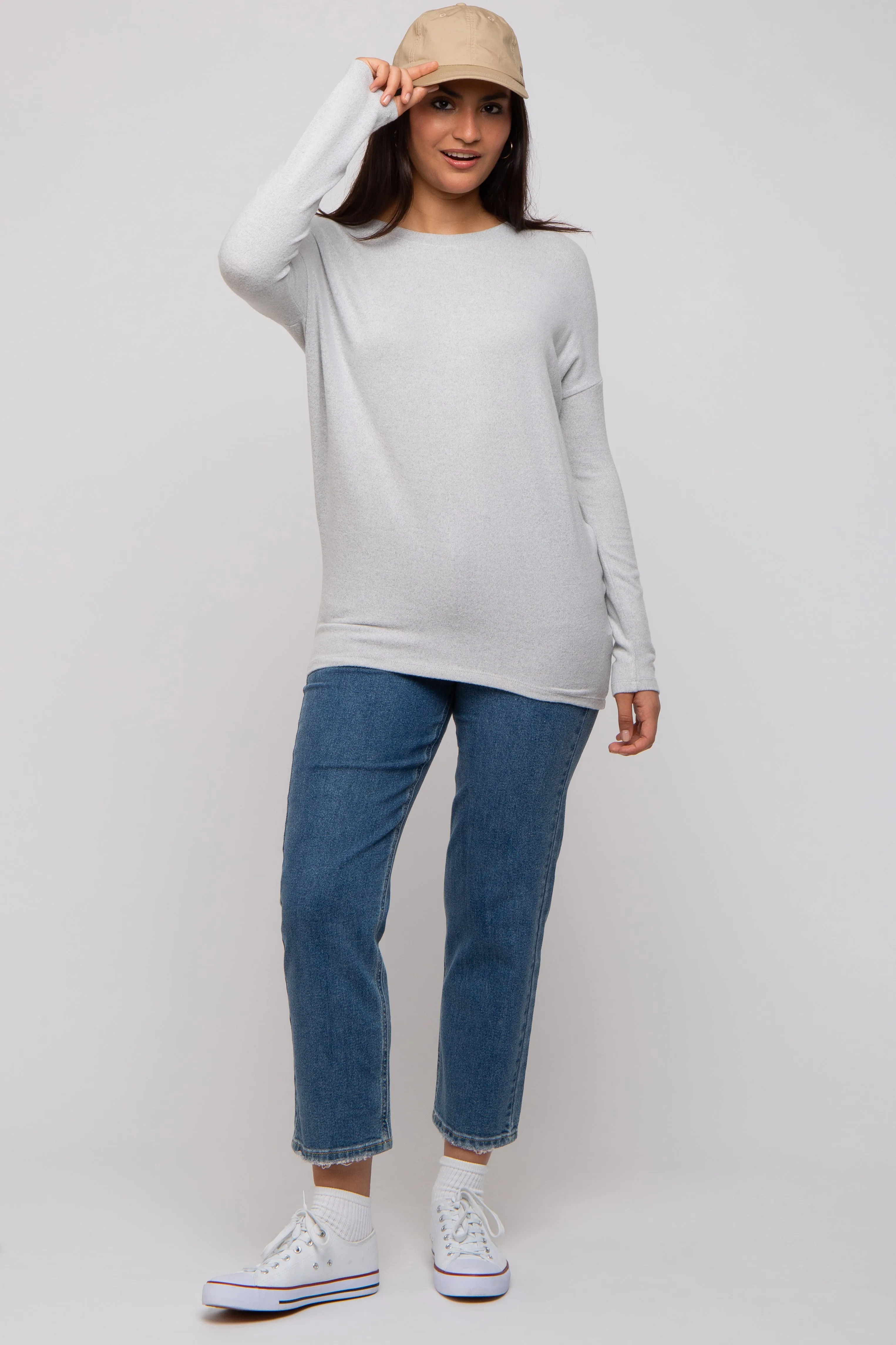 Heather Grey Knit Long Sleeve Top sold by Pinkblush product image thumbnail 5