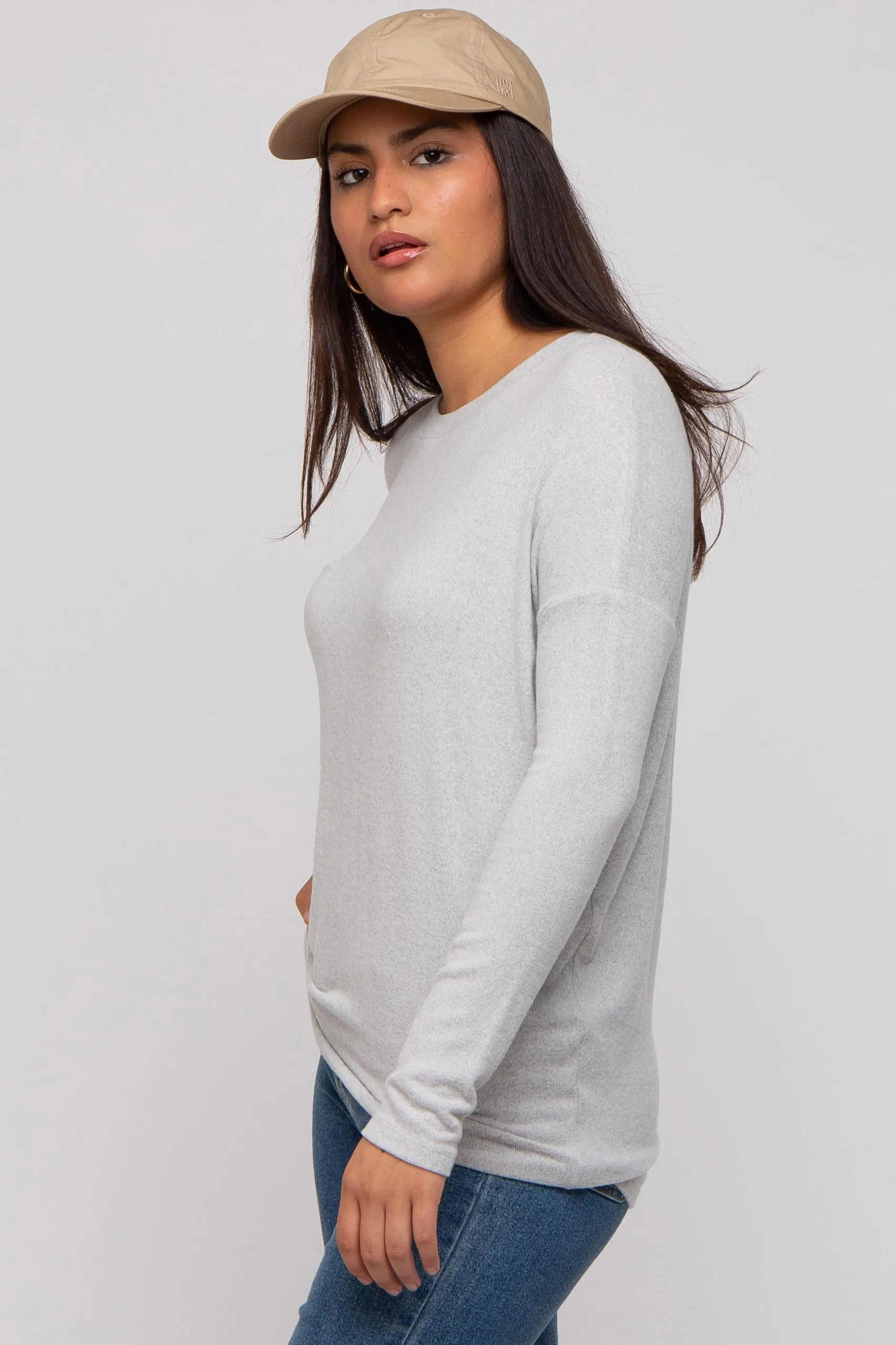 Heather Grey Knit Long Sleeve Top sold by Pinkblush product image thumbnail 2
